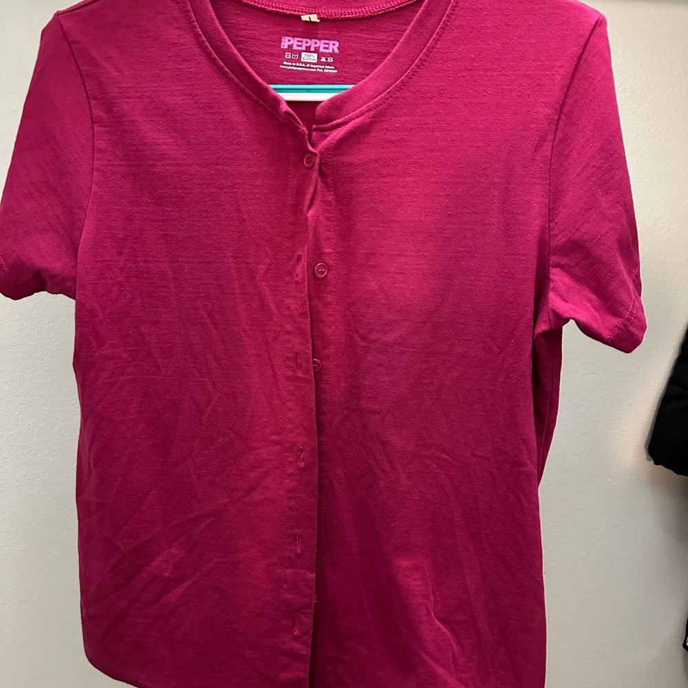 Pink & Pepper Fuchsia Knit Post surgery top with internal pockets